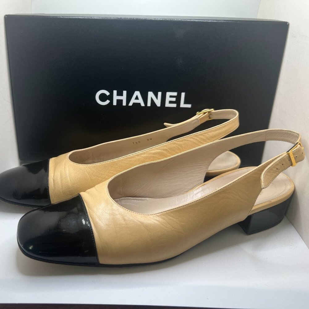 vintage authentic chanel two-tone slingbacks, ballerinas, size 39